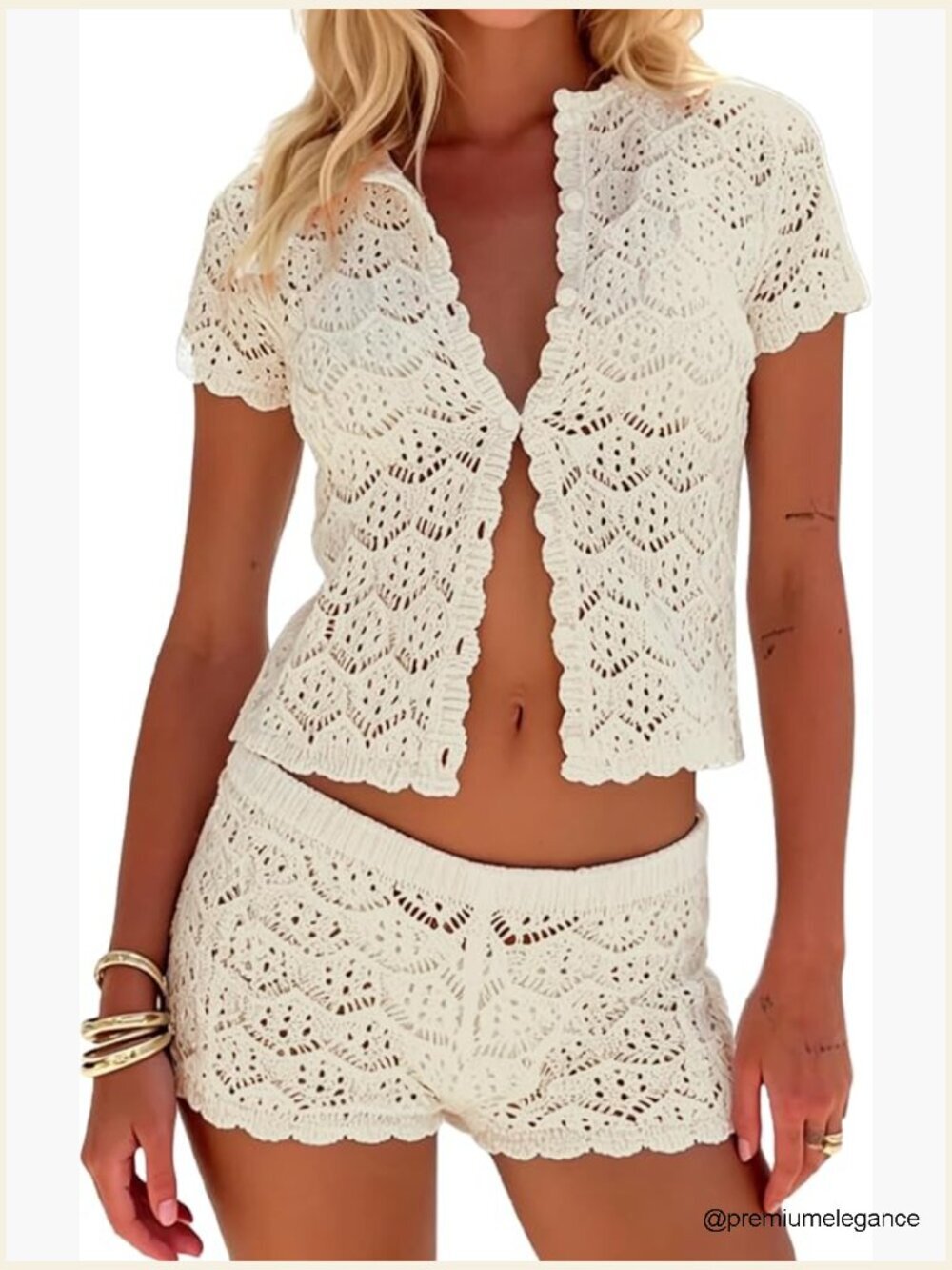 Crochet 2 Piece Short Set Beach Cover Up Boho Top